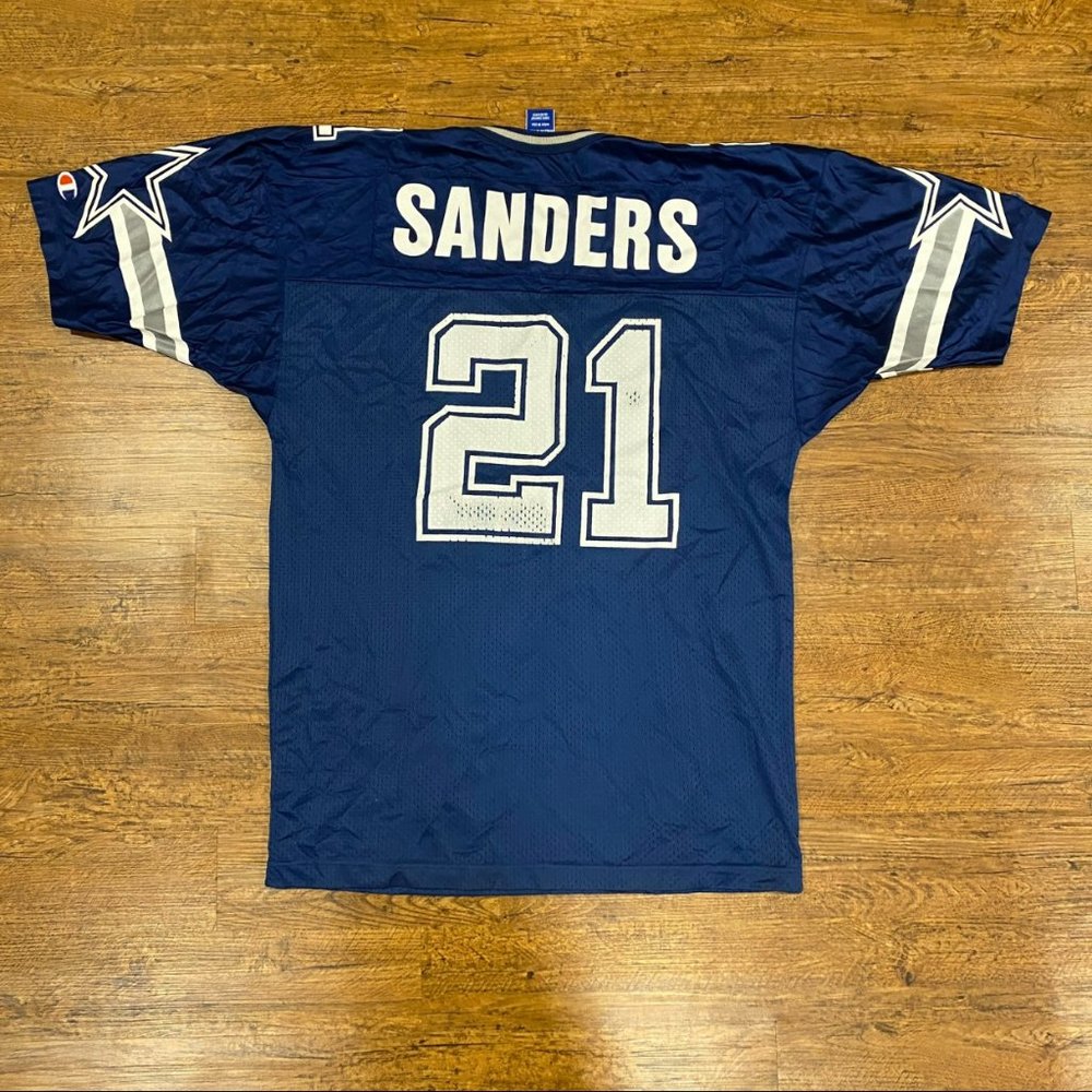 Vintage Champion Dallas Cowboys NFL Deion Sanders 21 Blue Football Jersey Men 44 - Picture 3 of 11